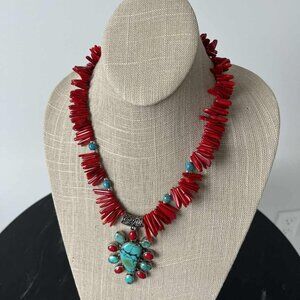 Nepalese Turquoise and Red Coral Necklace